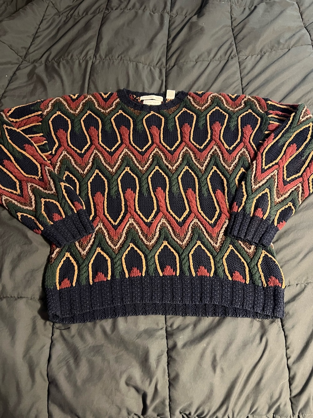 Vintage Geoffrey Beene Multicolor Geometric hand knit Crewneck Sweater